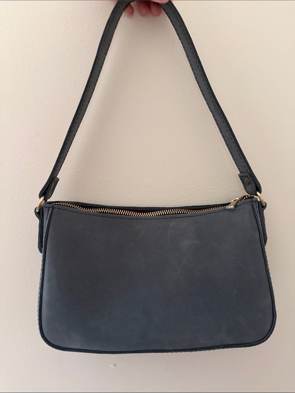 Portland Leather Dark Navy Shoulder Bag with Gold Hardware - Picture 2 of 5